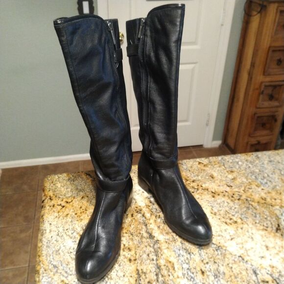 Circa Joan & David Knee High Black Leather Riding Boots Zip Up Women's Sz 8.5 M - Picture 3 of 14